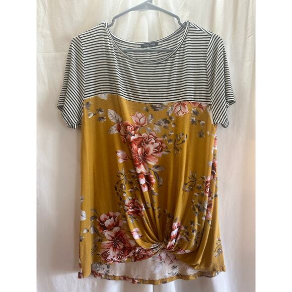 Pink Clover Tops - Pink Clover Floral Colorblock Twist Front Top Medium